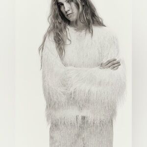 NWT H&M Edition Holiday 2025 Cream Fringe Oversized Jacket. Size M/L